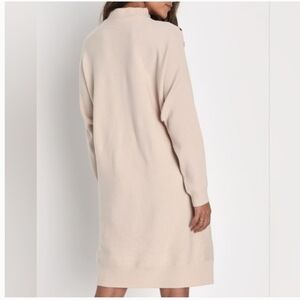 Devoted Mock Neck Cream Long Sleeve Sweater Dress